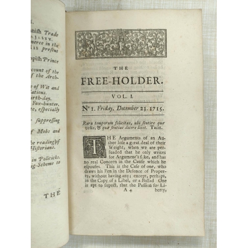 59 - (ADDISON JOSEPH).  The Free-Holder or Political Essays (Nos. 1 to 55). Old panelled calf, ... 