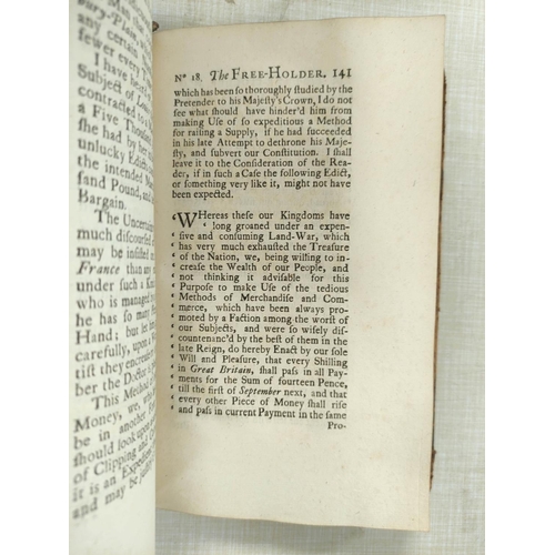 59 - (ADDISON JOSEPH).  The Free-Holder or Political Essays (Nos. 1 to 55). Old panelled calf, ... 