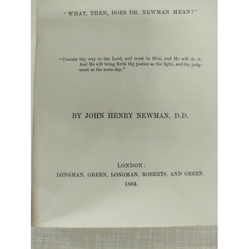 62 - NEWMAN JOHN HENRY.  Apologia Pro Vita Sua, concludes with Appendix. Half dark calf. First Edition, 1... 