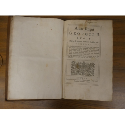 64 - Acts of Ye 12th of Geo 2.  Bound vol. of the Acts of Parliament of George II. 694pp plus T... 