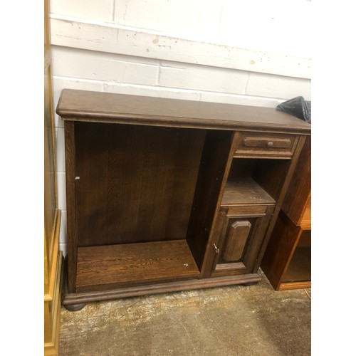 659 - Two oak refectory tables, oak book case with cupboard (2)