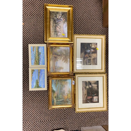 478 - Miniature decorative oil paintings, Blacklock print, etc