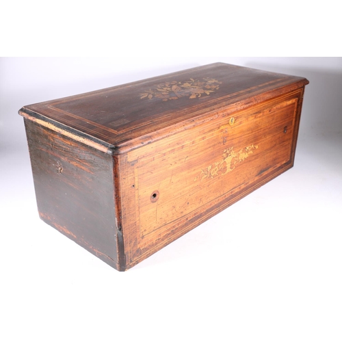 57B - Antique musical box case with crossbanded border and inlaid bird and leaf design to the centre (empt... 