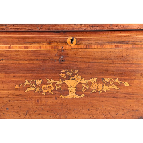 57B - Antique musical box case with crossbanded border and inlaid bird and leaf design to the centre (empt... 