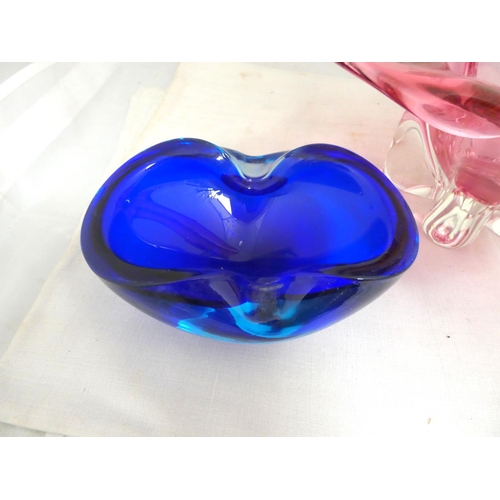 167 - Large Murano style art glass bowl and Bristol blue bowl