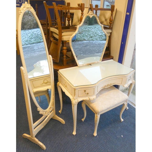 494 - Painted cheval mirror and dressing table.