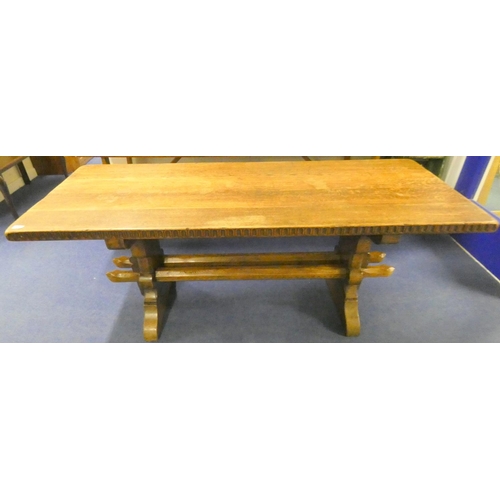 498 - In the manner of Jack Grimble oak refectory table with detachable plank top and beam supports.