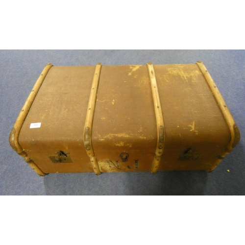 499 - Vintage large cane bound travel trunk