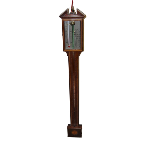 188 - Edwardian inlaid mahogany stick barometer in the George III style with glazed viewing window enclosi... 