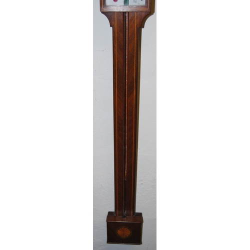 188 - Edwardian inlaid mahogany stick barometer in the George III style with glazed viewing window enclosi... 