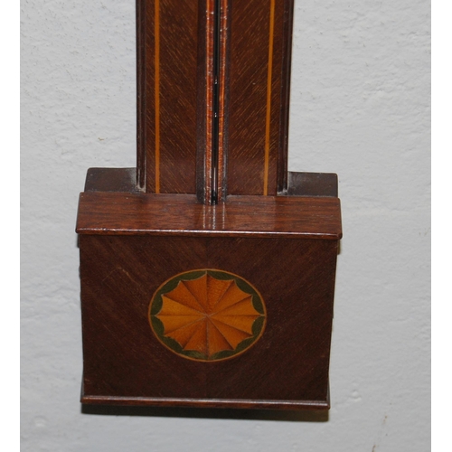 188 - Edwardian inlaid mahogany stick barometer in the George III style with glazed viewing window enclosi... 