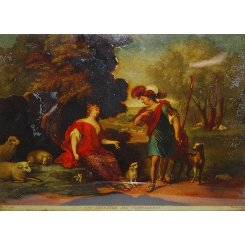 316 - After Pierre Berchet (French, 1659 - 1720)'The Shepherd and Shepherdess' and 'The Milking Maid'Colou... 