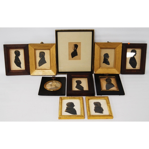 318 - Group of Regency silhouette portraits, c. early 19th century, enclosed in various frames, largest 9c... 