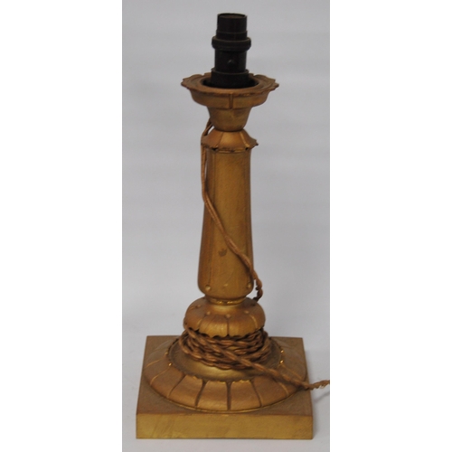 301 - Victorian brass Corinthian-style table lamp with a cylindrical simulated marble column and stepped p... 