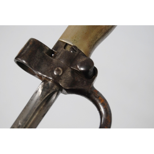 267 - French 1886 Lebel bayonet with scabbard and leather hanger, nickel scabbard, no. 4947, quillon no. 3... 