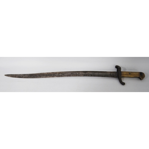 267 - French 1886 Lebel bayonet with scabbard and leather hanger, nickel scabbard, no. 4947, quillon no. 3... 