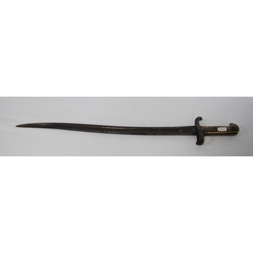 267 - French 1886 Lebel bayonet with scabbard and leather hanger, nickel scabbard, no. 4947, quillon no. 3... 