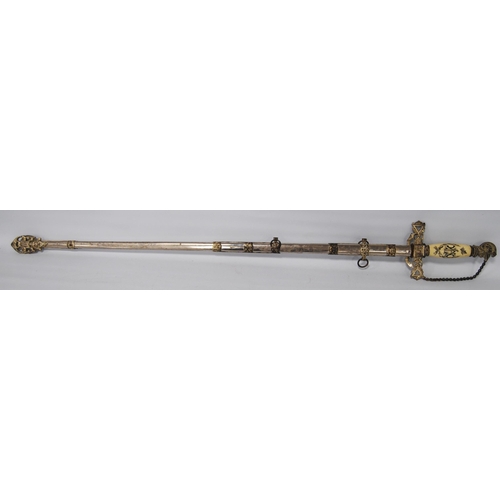 260 - American Freemasonry Society sword and scabbard, etched to the ricasso 'The MC Lilley & Co, Colu... 