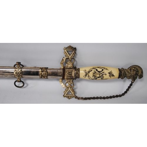 260 - American Freemasonry Society sword and scabbard, etched to the ricasso 'The MC Lilley & Co, Colu... 