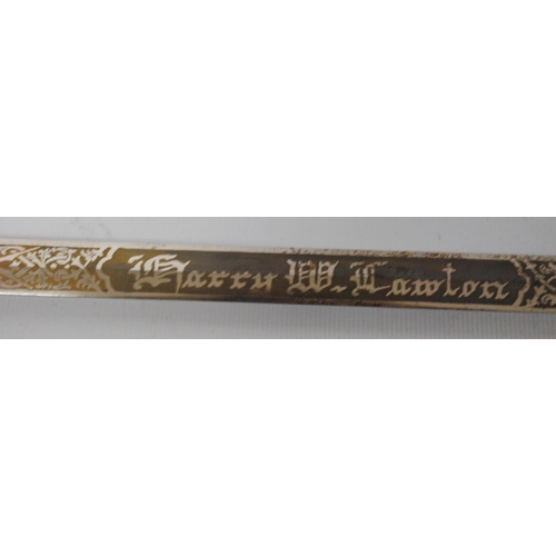 260 - American Freemasonry Society sword and scabbard, etched to the ricasso 'The MC Lilley & Co, Colu... 