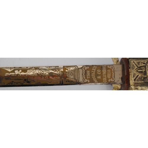 260 - American Freemasonry Society sword and scabbard, etched to the ricasso 'The MC Lilley & Co, Colu... 