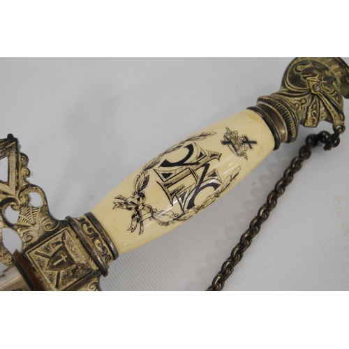 260 - American Freemasonry Society sword and scabbard, etched to the ricasso 'The MC Lilley & Co, Colu... 