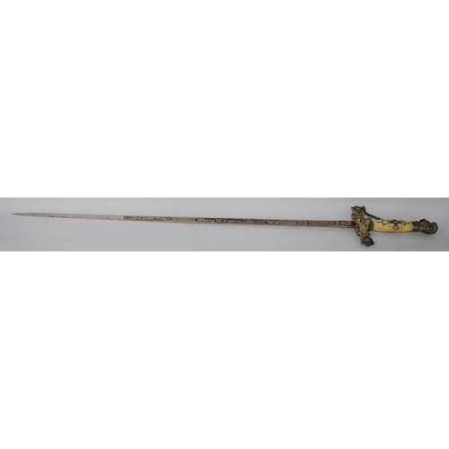 260 - American Freemasonry Society sword and scabbard, etched to the ricasso 'The MC Lilley & Co, Colu... 