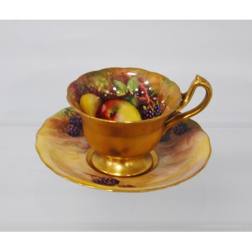 214 - Royal Worcester hand-painted porcelain cabinet cup and saucer, signed W Hale and Price, decorated wi... 