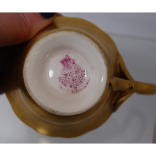 214 - Royal Worcester hand-painted porcelain cabinet cup and saucer, signed W Hale and Price, decorated wi... 