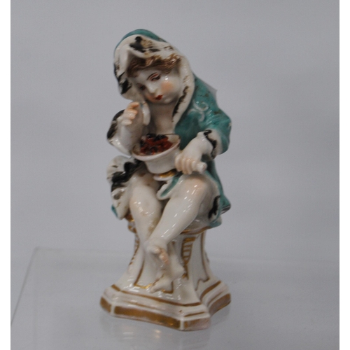 218 - Pair of 19th century Naples porcelain figures modelled as scantily-clad putti with a bird and dog, 1... 