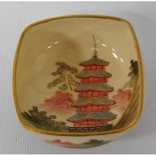 196 - Japanese Kutani bowl in typical colours, decorated with panels of birds and floral sprays to the wel... 