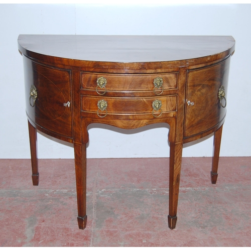 424 - Antique inlaid mahogany bowfront sideboard in the George III style, with two short central drawers f... 