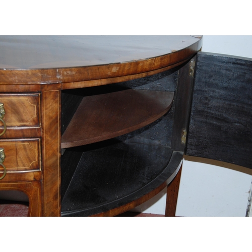 424 - Antique inlaid mahogany bowfront sideboard in the George III style, with two short central drawers f... 