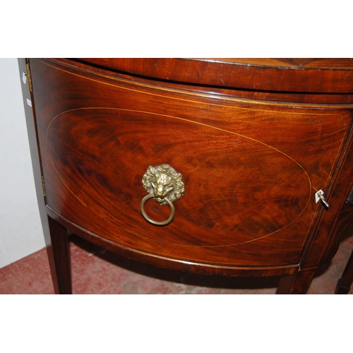 424 - Antique inlaid mahogany bowfront sideboard in the George III style, with two short central drawers f... 