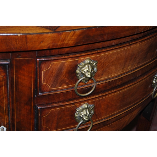 424 - Antique inlaid mahogany bowfront sideboard in the George III style, with two short central drawers f... 