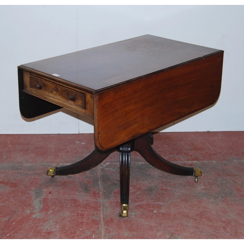 425 - Victorian mahogany Pembroke table with drawer at one end with opposing drawer façade, on turn... 