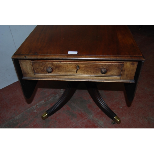 425 - Victorian mahogany Pembroke table with drawer at one end with opposing drawer façade, on turn... 