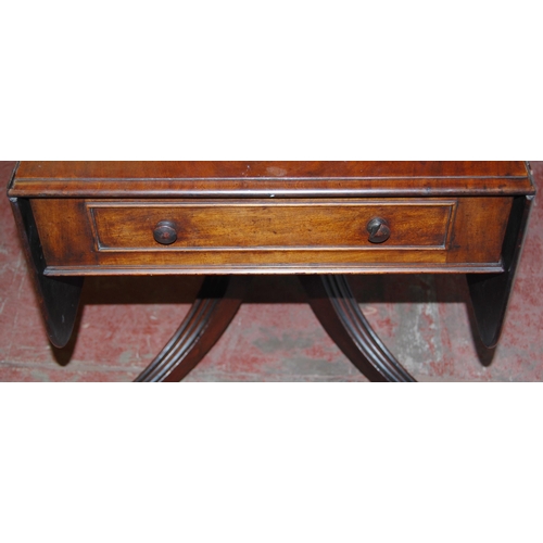 425 - Victorian mahogany Pembroke table with drawer at one end with opposing drawer façade, on turn... 