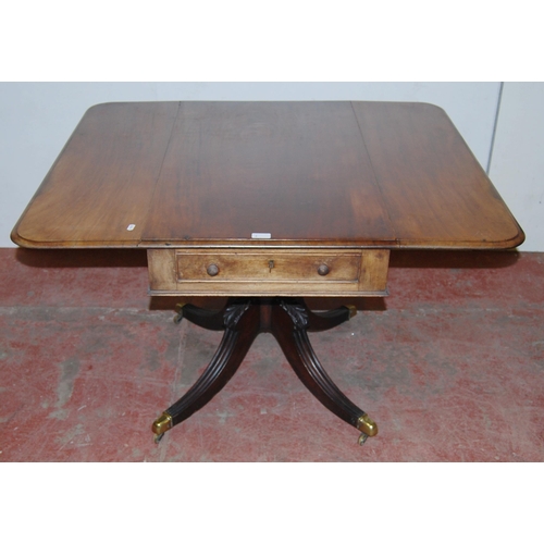 425 - Victorian mahogany Pembroke table with drawer at one end with opposing drawer façade, on turn... 