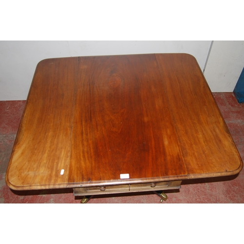 425 - Victorian mahogany Pembroke table with drawer at one end with opposing drawer façade, on turn... 