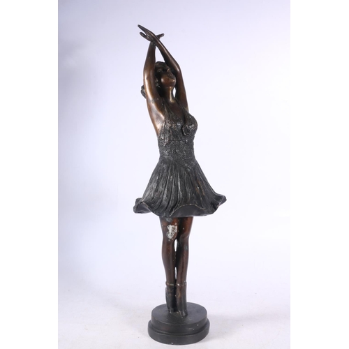 100 - Modern cast metal statue modelled as a young female ballerina with crossed arms, 53cm tall.