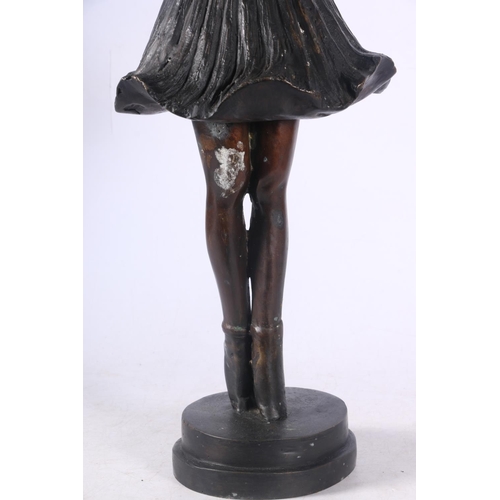 100 - Modern cast metal statue modelled as a young female ballerina with crossed arms, 53cm tall.