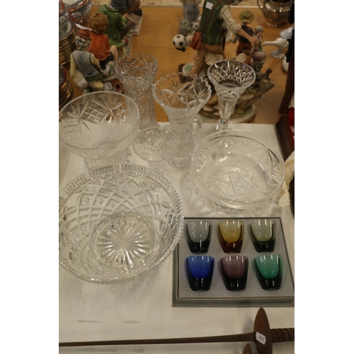 117 - Six coloured Maastricht of Holland liqueur glasses in original box, and cut-glass bowls, vases, etc.