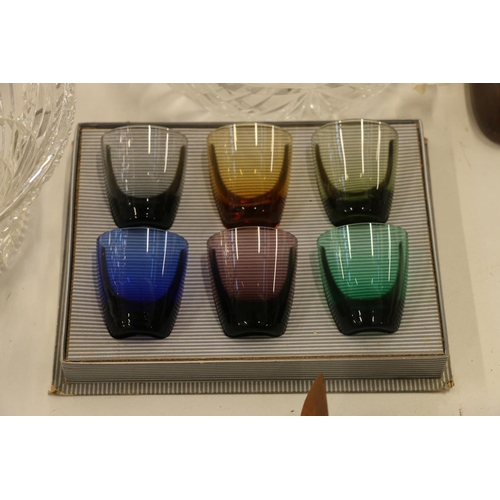 117 - Six coloured Maastricht of Holland liqueur glasses in original box, and cut-glass bowls, vases, etc.