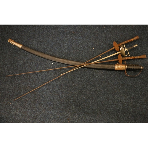 118 - Three fencing foils, and an officer's sword.  (4)