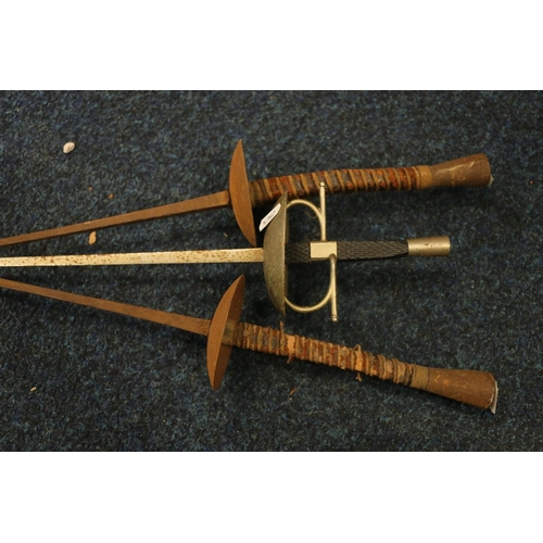 118 - Three fencing foils, and an officer's sword.  (4)