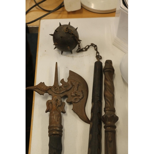 125 - Two reproductions axes and a mace.