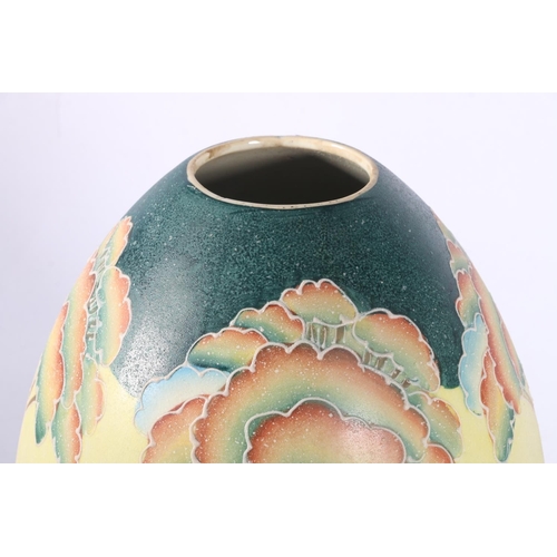 135 - Italian Art Pottery vase decorated with colour trees in a landscape, 27cm high.