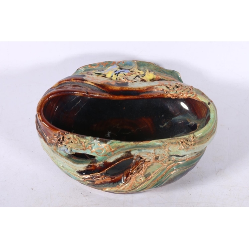 137 - Abstract Studio Pottery dish of naturalistic form and texture, indistinctly signed to base, 17cm wid... 