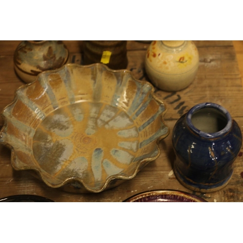 162 - Studio Pottery to include a high fired glaze small dish, vases, etc.